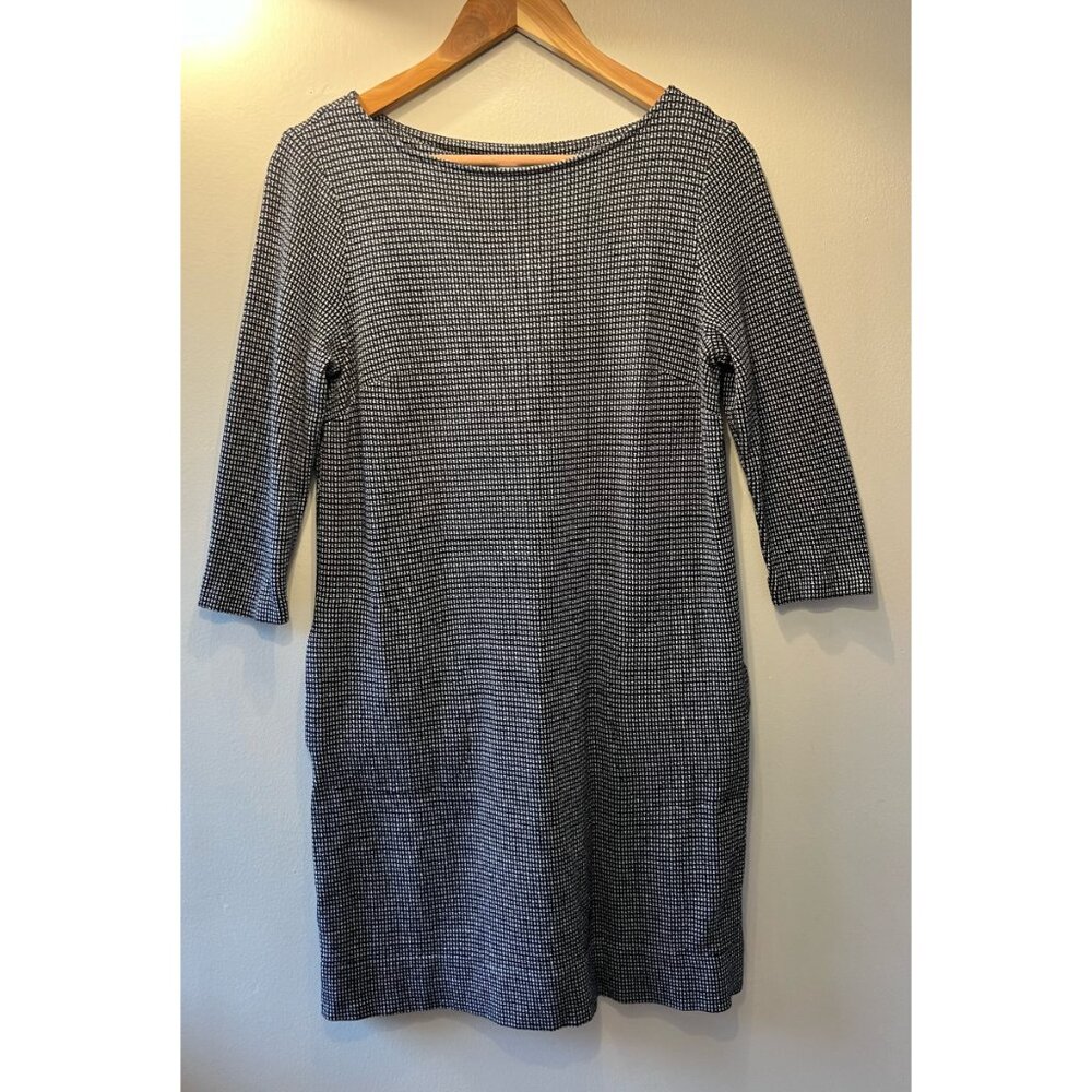 J. Jill Sz XS Ponte Shift Midi Dress Black White Pullover with Pockets - Picture 2 of 9